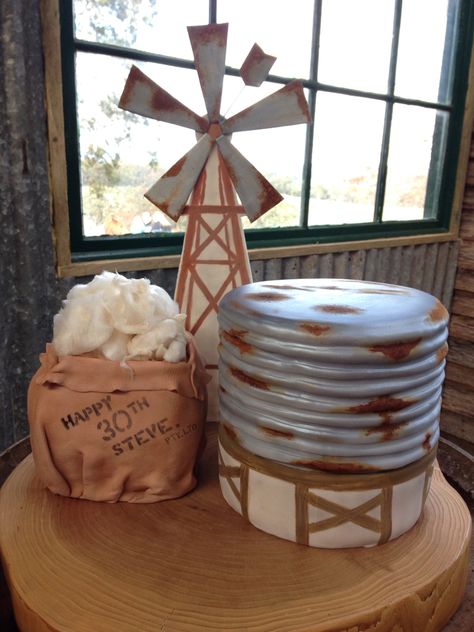 Rustic outback water tank, windmill and woolbag Farm Birthday Cakes, Cowboy Cakes, Farm Cake, Australian Outback, Happy 30th, Farm Birthday, Australia Day, Dress Cake, 50th Birthday Party