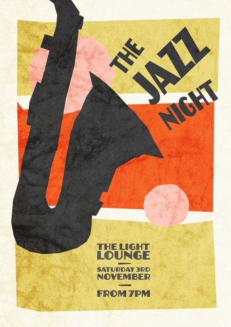 Music Night Poster, Jazz Poster Design, Night Poster Design, Graphic Design Festival, Jazz Posters, Jazz Night, Theatre Posters, Jazz Cafe, Poster Book