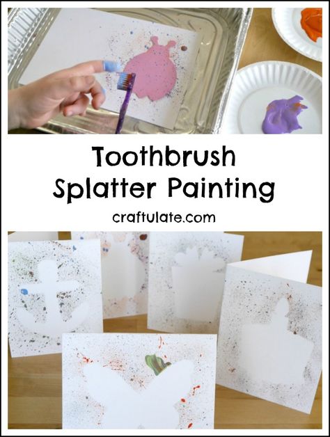 Toothbrush Splatter Painting - a fun way for kids to make art! Toothbrush Art, Christmas Vinyl Projects, Splatter Painting, Crafts And Activities For Kids, Diy Wedding Cake, Budget Crafts, Splatter Paint, Mason Jar Crafts Diy, Easy Art