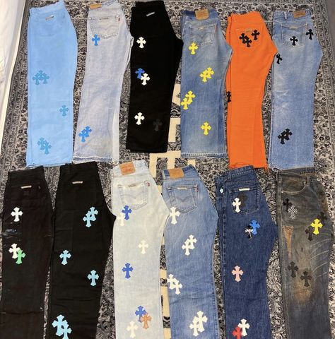 Cross Pants Outfit Y2k, Chrome Heart Jeans, Chrome Pants, Chrome Hearts Pants, Chrome Hearts Jeans, Bape Jeans, Guys Fashion Swag, Chris Brown Outfits, Stones Rings