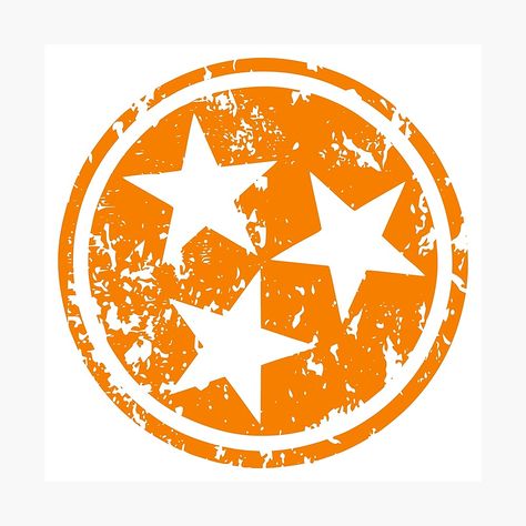 Get my art printed on awesome products. Support me at Redbubble #RBandME: https://www.redbubble.com/i/photographic-print/Distressed-Orange-Tennessee-TriStar-by-JoBella-Designs/71271762.6Q0TX?asc=u University Of Tn, Tn Football, Tennessee Tristar, Rocky Top Tennessee, Tennessee Volunteers Football, Tennessee Flag, Designs Stickers, Rocky Top, Orange Aesthetic