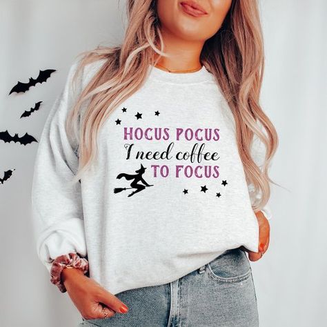 $35.20 | Hocus Pocus Modern Purple and Black Halloween #halloween, hocus pocus, i need coffee to focus, funny, modern, typography, stars, purple and black, broom stick, witch Happy Halloween Witches, I Need Coffee, Black Typography, Flying Witch, Halloween Hoodie, Need Coffee, Black Halloween, Custom Coffee, Halloween Sweatshirt