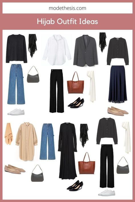 Hijab Minimalist Style, Minimalist Fashion Hijab, Minimalist Outfit Hijab, Modest Capsule Wardrobe, Hijab Outfit Ideas, Minimalist Wardrobe Capsule, Smart Casual Women Outfits, Perfect Capsule Wardrobe, Modest Wardrobe