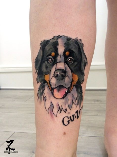 The 14 Most Gorgeous Bernese Mountain Dog Tattoo Ideas | The Paws Mountain Dog Tattoo, Bernese Mountain Dog Tattoo, Rottweiler Tattoo, Sketchy Tattoo, Dog Tattoo Ideas, Bernese Dog, Hyper Realistic Tattoo, Dog Memorial Tattoos, Bernese Mountain Dog Puppy