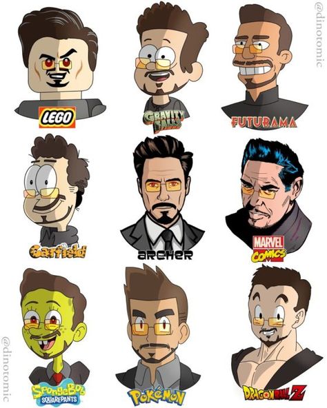 Artista hace a celebridades como personajes de dibujos Iron Man Cartoon, Art Style Challenge, Cartoon Style Drawing, Marvel Artwork, Famous Cartoons, Seni Origami, Ms Marvel, Downey Junior, Cartoon Crossovers