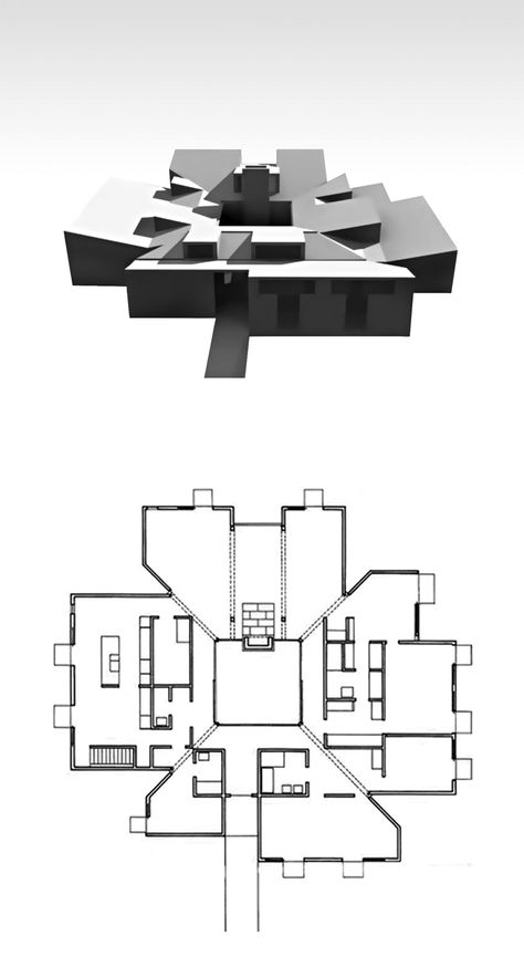 Louis Kahn - Morton Goldenberg House, Rydal 1959, unbuilt Louis Kahn Plan, Luis Kahn, Louis Khan, Louis Kahn, Study Room Design, Sacred Architecture, Famous Architects, Architecture Plan, Architecture Fashion