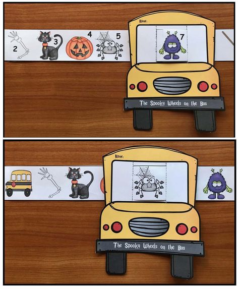 Reading Activities: Storytelling slider craft to go along with the book "The Spooky Wheels on the Bus".  Helps practice the "sequencing & retelling a story" standards. :-) Spooky Wheels On The Bus Activities, The Spooky Wheels On The Bus, The Wheels On The Bus Craft, Little Blue Truck Halloween Activities, The Wheels On The Bus Activities, Bus Activities For Preschool, Wheels On The Bus Craft, Wheels On The Bus Activities, Literacy Provocations