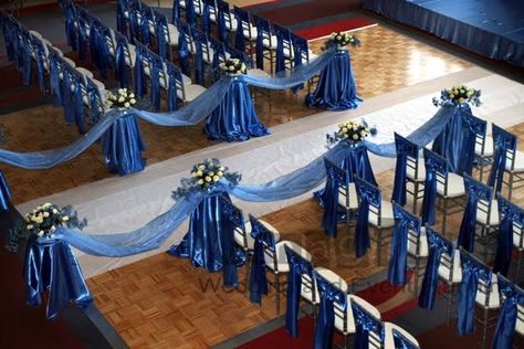 Wedding Church Decorations, Cornflower Blue Wedding, Royal Blue Wedding Theme, Blue Wedding Receptions, Silver Wedding Decorations, Blue Wedding Decorations, Navy Wedding Flowers, Aisle Runners, Wedding Ceremony Ideas