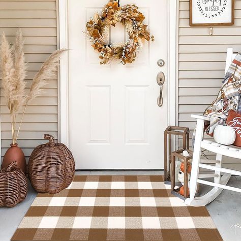 PRICES MAY VARY. ✅【PREMIUM QUALITY】This buffalo plaid rug is made of high-quality cotton, thick and durable designed for a long-lasting life, and great for everyday use. ✅【CLASSIC DESIGN】The black and white rug offers casual elegance in the form of a classic plaid pattern, Giving your home a warm and cozy vibe. ✅【MULTIPURPOSE USE】Black and White Plaid rug Can be used as a front door mat, bathroom rug, laundry room rug, porch mat, welcome mat, kitchen rug, apartment rug, area rug, entryway rug, s Layering Rug, Rug Layering, Fall Front Door Decor, Porch Mat, Plaid Rug, Welcome Door Mat, Porch Rug, Fall Front Porch Decor, Fall Front Porch