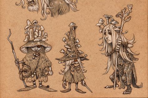 Mushroom wizards by eoghankerrigan.deviantart.com on @DeviantArt Mushroom Knight, Mushroom Wizard, Mushroom Project, Mushroom Characters, Plant Monsters, Mushroom Character, Goblin Art, Art Mushroom, 1 Tattoo