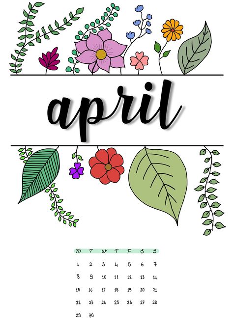 April Bullet Journal Cover Aesthetic, April Calendar Aesthetic, Month Doodles, Picture Frame Calendar, April Cover Page, Bullet Journal Layout Templates, Journal Monthly Cover, Monthly Cover Page, Tiny Journal