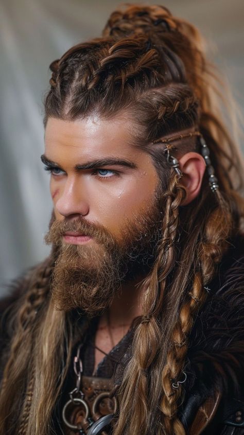 Handsome viking man with epic hairstyle. Nordic Hairstyles, Vikings Hairstyles, Viking Hairstyles For Men, Older Mens Long Hairstyles, Male Viking, Rice Water For Hair Growth, Rice Water For Hair, Viking Hairstyles, Easy Updos For Long Hair