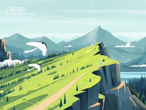 Mountain by Rwds on Dribbble Flat Illustration Landscape, Mountains Illustration, Mountain Illustration, Adventure Art, Spray Paint Art, Nature Drawing, Cartoon Background, Fantasy Art Landscapes, Landscape Illustration