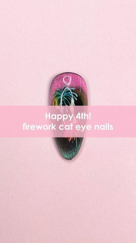 Happy Independence Day! 🦅✨🎆 Celebrate 4th of July with these firework cat eye nails 😻✨🤠 Do you want to see more cat eye designs? Using @daily_charme: 🖤 001 Perfect Black 💚 C66 Artemis 💗 C61 Athena 🎆 Celebration Fireworks Stickers 💛 T23 Yellow Submarine 🩵 T25 Something Blue 🩷 T12 Pink Lady 💪 Strengthening Gel 💎 Diamond Shine Top Coat #velvetnails #cateyenails #tintedglassgels #magneticnails #diynails #nailtrends #satisfying #nailinspo #trendynails #fireworknails | Daily Charme | mone 4th Of July Cat Eye Nails, Firework Nails, Eye Designs, Forth Of July, Velvet Nails, Eye Nails, Magnetic Nails, July Nails, Cat Eye Nails