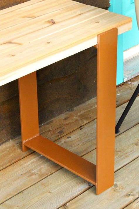 DIY Outdoor Bench with 2×4 Top and Welded H Legs 2x4 Bench Diy, Bench Legs Diy, Diy Outdoor Bench, 2x4 Bench, Outside Benches, Diy Table Legs, 2x4 Wood, Outdoor Storage Bench, Welding Ideas