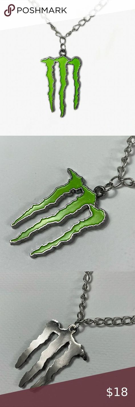 Monster Energy Necklace, Monster Energy Jewelry, Green Monster Energy, Monster Energy Clothing, Monster Cans Diy, Monster Necklace, Monster Accessories, Monster Crafts, Monster Energy Drink