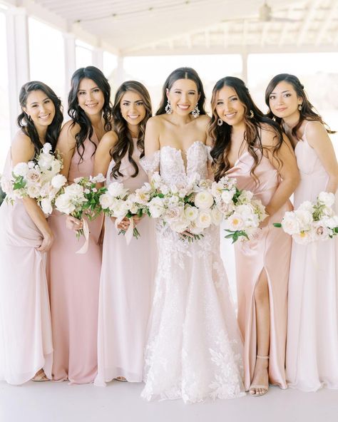 Blush Pink Mix And Match Bridesmaids, Bridesmaid Dresses Blush Pink Dusty Rose, Mix And Match Pink Bridesmaid Dresses, Bridesmaid Dresses Pink Blush, Different Shades Bridesmaid Dresses, Shades Bridesmaid Dresses, Bridesmaid Dresses Ideas Color Schemes, Mismatched Pink Bridesmaid Dresses, Mismatched Blush Bridesmaid Dresses