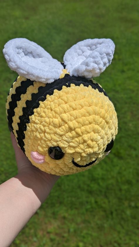 Jumbo Classic Bee Crochet Pillow Plushie Handmade Amigurumi Stuffed Animal Giant Bee Crochet Pattern, Crocheted Bumble Bee, Croquet Stuffed Animals, Crochet Jumbo Bee Pattern Free, Chunky Bee Crochet Pattern, Crochet Patterns Bee, Crochet Bee Pillow, Crochet Plushies Bee, Crochet Bee Amigurumi