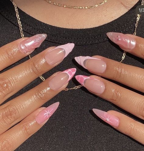 Almond Acrylic Nails Designs, Romantic Nails, Summery Nails, Pink French, Classy Acrylic Nails, Almond Acrylic Nails, Soft Nails, Diy Nail Art, Nagel Inspo