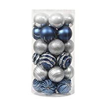 Check this out! Grey And Blue Christmas Tree, Blue White And Silver Christmas Decor, Blue White Silver Christmas Decor, Blue And Silver Christmas Tree Ideas, Painting Christmas Balls, Medium Christmas Tree, Quinceanera Blue, Xmas Balls, Blue Christmas Decor