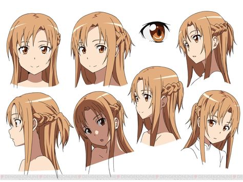 Character design by Shingo Adachi for the Sword Art Online anime. Asuna in Sword Art Online... Asuna Hairstyle, Sao Characters, Asuna Sao, Accel World, 얼굴 드로잉, Fairies Dancing, Kirito Asuna, Character Model Sheet, 얼굴 그리기