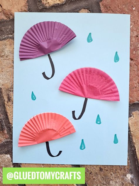 Card Crafts For Kids, Construction Paper Crafts For Kids, Plate Crafts For Kids, Cupcake Liner Crafts, Umbrella Craft, Babysitting Crafts, April Crafts, Paper Plate Crafts For Kids, Construction Paper Crafts