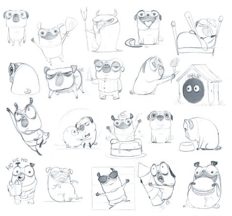 Hulk the Pug on Behance Pug Reference, Character Exploration, Anatomy Design, Character Lessons, Pug Illustration, The Pug, Character Study, Illustration Character, Cartoon Character Design