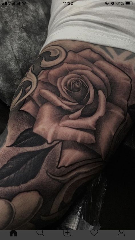 Rose Bicep Tattoos For Women, Rose Tattoo Men, Hahaha Joker, Roses Tattoos, Bicep Tattoo Men, Tato Dada, Realistic Rose Tattoo, Inner Bicep Tattoo, Rose Tattoos For Men