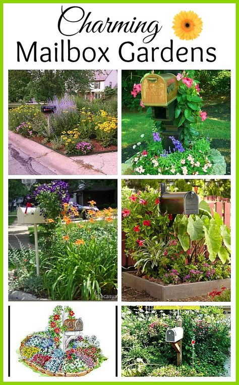 Thinking of selling your home? How about adding some curb appeal with one of these mailbox gardens? Mailbox Border Ideas, Flower Box Around Mailbox Ideas, Plants For Mailbox Area, Mailbox Ideas Curb Appeal Landscaping, Plants By Mailbox Curb Appeal, Plants Around Mailbox Curb Appeal, Mailbox For Garden Tools, Mail Box Landscaping Curb Appeal, Mail Box Garden Flower Beds