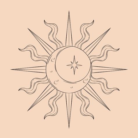 Sun Drawing Cute, Sun Moon And Stars Drawing, Sun And Moon Art Aesthetic, How To Draw Sun, How To Draw A Sun, How To Draw The Moon, Sun And Moon Art Drawings, Sun And Moon Painting Easy, Trippy Sun Drawing