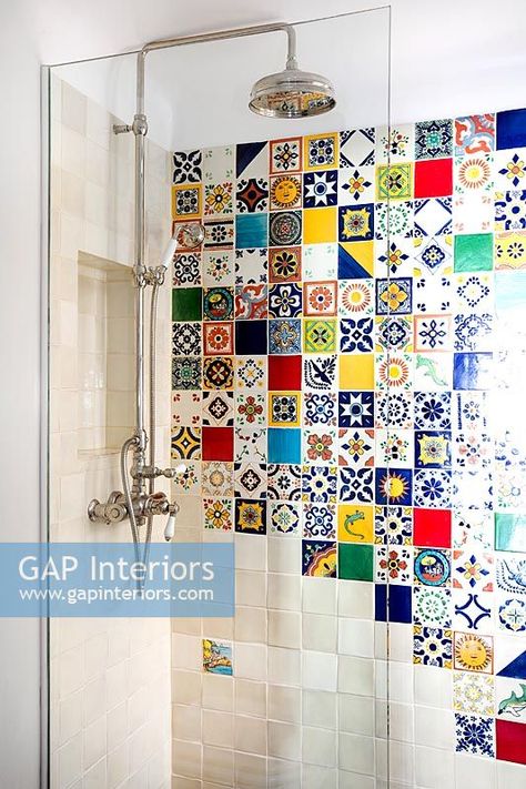 Colourful Mosaic Tiles, Bathroom Tiles Colourful, Mix Match Tiles, Mix And Match Tiles Bathroom, Colourful Tiles Bathroom, Colourful Bathroom Tiles, Bathroom Without Tiles, Colourful Bathrooms, Colourful Tiles