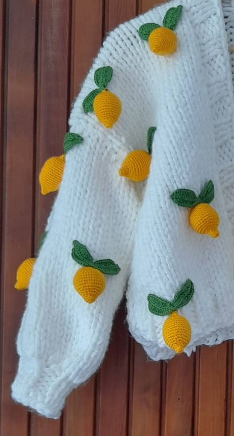 Lemon Cardigan, Handmade Cardigan, Trendy Cardigans, Thick Cardigan, Jacket For Girls, Cardigan For Women, Lemon Patterns, Cardigan White, Patterned Cardigans