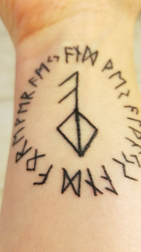 Viking love rune with surrounding inscription for my love and I Viking Runes Meanings, Viking Love Rune, Love Rune, Viking Love, Viking Rune Meanings, Pocket Watch Art, Viking Knotwork, Marriage Tattoos, Mythical Creature Design