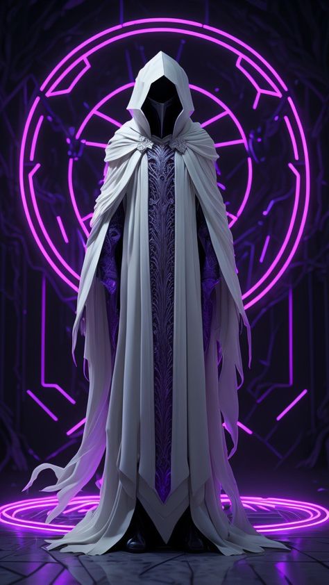 Mysterious Cloaked Character, White Cloak Fantasy Art, Anime Cloak Character Design, Long Cloak Drawing Reference, Cloaked Figure Dnd, Sci Fi Cloak, Person In Cloak, Fantasy Cloak Art, Fantasy Cloak Design