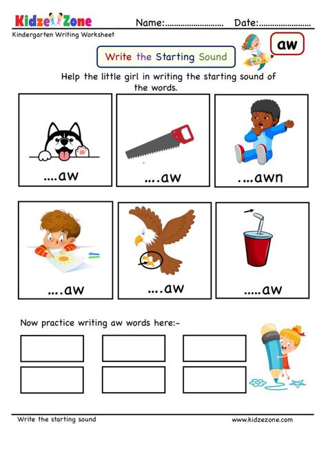 Aw Words Worksheet, Sounds Write, Middle Sounds Worksheet, Aw Words, Middle Sounds, Missing Letters, Blends Worksheets, Family Worksheet, First Grade Worksheets