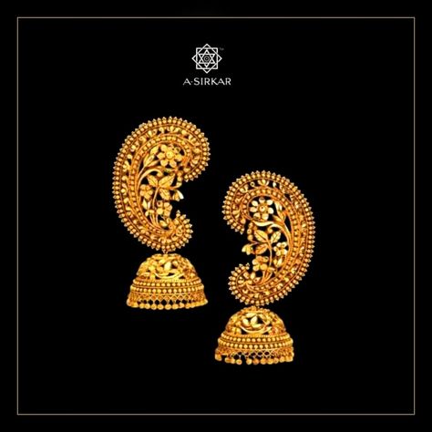 Gold Jhumka Earrings Bridal Bengali, Gold Kaan Design, Golden Ear Cuff, Gold Earing Design New For Bride, Maharashtrian Earrings, Kaner Dul, A Sirkar, Reception Jewellery, Gold Earrings Studs Simple