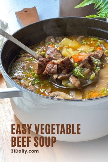 This Vegetable Beef Soup is a bowl of utter deliciousness with beef so tender it falls apart, a savory herbed broth, and root vegetables. It's hearty, easy to make with only a few minutes of prep needed, and so incredibly satisfying. Vegetable Beef Soup No Tomato, Veg Beef Soup, Beef Vegetable Soup Recipe, Beef Veggie Soup, Easy Vegetable Beef Soup, Homemade Vegetable Soup, Beef Vegetable Soup, Light Soups, Comfort Soup Recipes