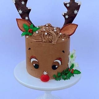 Rudolph the Red-Nosed Reindeer Cake Raindeer Cake, Christmas Cake Decorating, Γενέθλια Mickey Mouse, Christmas Cake Decoration, Reindeer Cake, Mini Christmas Cakes, Reindeer Cakes, Cake Decoration Ideas, Desserts Christmas