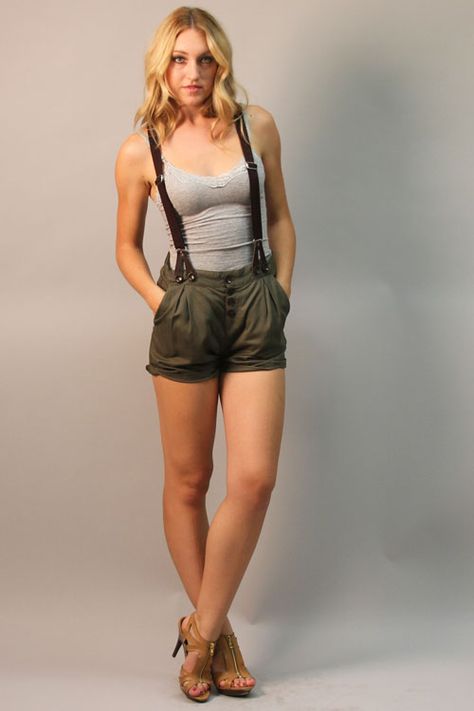 shorts and suspenders. Shorts With Suspenders, Tough Clothes, Suspender Shorts, Short Pants Outfit, Coverall Jumpsuit, Suspenders For Women, Professional Attire, Fashion Catalogue, Shorts Summer