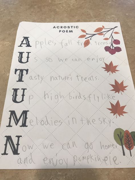 FREE PRINTABLE - Autumn Acrostic Poem   #acrosticpoem Acrostic Poem Design Ideas, Acrostic Poem Examples, Poem Examples, Fall Poems, Time Poetry, Poetry Teatime, Homeschool Literature, Poetry Templates, Autumn Poetry