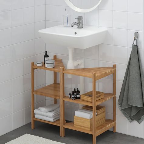 Lavabo D Angle, Ikea Sinks, Under Bathroom Sink, Bathroom Sink Storage, Under Sink Cabinet, Bathroom Sink Cabinets, Sink Shelf, Under Sink Storage, Small Space Organization