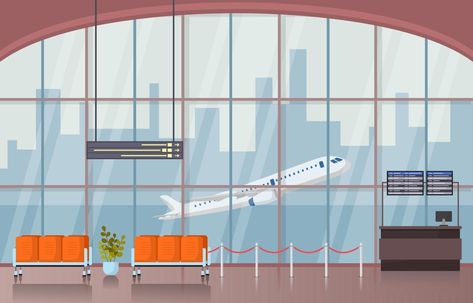 Airport Airplane Terminal Gate Waiting Room Hall Interior Flat Illustration Airport Airplane, Green Background Video, Hall Interior, Camping Theme, Cartoon Background, Waiting Rooms, Flat Illustration, Vector Art, Art Images