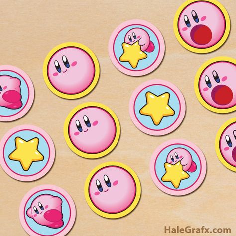 FREE Printable Kirby Cupcake Toppers Kirby Cupcake Ideas, Kirby Birthday Decorations, Kirby Party Favors, Kirby Cake Topper, Kirby Birthday Party Decorations, Kirby Cupcakes, Kirby Party Decorations, Kirby Birthday Party Ideas, Kirby Printable