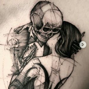 Tattoo uploaded by Ocelotl • #BKTattooer @Bk_tattooer #Contemporary #Graphic #Illustraive #Sketch #Blackwork #Skeleton #Girl • 449193 • Tattoodo Woman And Skeleton Tattoo, Skeleton Dancing With Woman Tattoo, Skeleton And Lady Tattoo, Skeleton With Woman Tattoo, Dancing Skull Tattoo, Skeleton Dancing With Woman, Skeleton And Woman Tattoo, Skull And Woman Tattoo, Skeleton Dance Tattoo