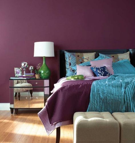 Blackberry (Sherwin Williams 7577) Purple Bedroom Paint, Plum Bedroom, Purple Bedroom Design, Girls Bedroom Paint, Purple Bedroom Decor, Purple Room Decor, Bedroom Purple, Bedroom Turquoise, Teal Bedroom