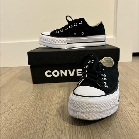 Platform low top black converse Converse Low, Converse Shop, Platform Converse, Black Converse, Swag Shoes, Black Platform, Slipper Shoes, Dream Shoes, Canvas Sneakers