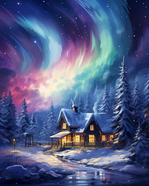 cozy cottage surrounded by northern lights #midjourneyV5 #aiartgeneratedart #generativeart #generativeartwork #artificialintelligenceai #aiartgenerator #aiartwork #aiartworks #artificialintelligence #midjourney #midjourneyart #midjourneycommunity Winter Scene Paintings, Paintings Ideas, Aurora Borealis Northern Lights, Winter Scene, Cozy Cottage, Generative Art, Wallpaper Ideas, Enchanted Forest, Winter Scenes