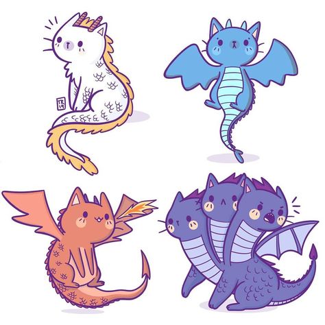 Taylor&Ross on Instagram: “Today doodles: have fun with a bunch of Mythicat Creatures! Some of cat-dragon species ❤️ I'm still not very positive with their colors(as…” Dragon Cat, Children Sketch, Dream's Cat, Doodle Design, Cat Doodle, Illustration Procreate, Cat Artwork, Best Tattoo Designs, Cute Dragons