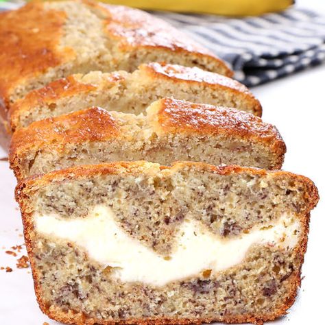 Cream Cheese Banana Bread - Cakescottage Banana Bread Cream Cheese, Cream Cheese Banana Bread, Homemade Banana Bread Recipe, Cream Cheese Bread, Banana Dessert Recipes, Homemade Banana Bread, Moist Banana Bread, Muffin Recipes Blueberry, Banana Dessert