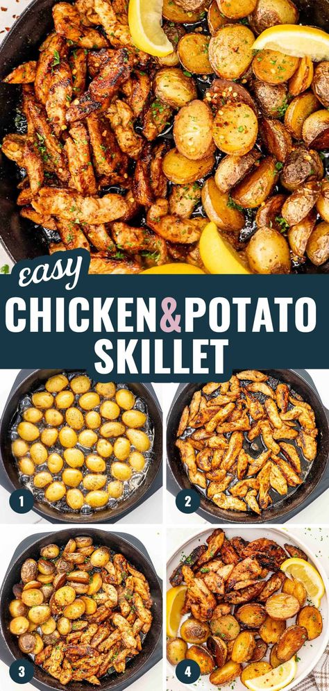 Get your skillet ready for a game-changing dinner! 🍗🥔 This Chicken and Potato Skillet is a cozy combo of juicy chicken and crispy potatoes, perfect for busy weeknights. Easy, tasty, and oh-so-satisfying! #SkilletDinner #EasyMeals #JoCooks Chicken And Golden Potatoes, Chicken And Potato Skillet, Potatoe Dinner Recipes, Golden Potatoes, Easy Skillet Chicken, Potato Skillet, Chicken And Potato, Jo Cooks, Chicken Skillet Recipes